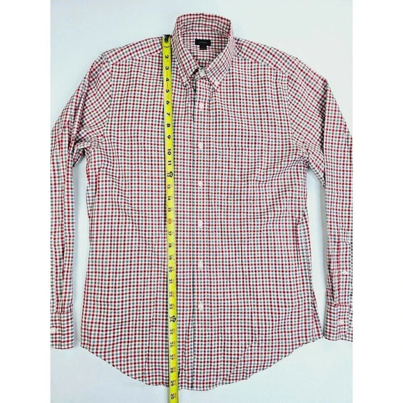 J. Crew Size Small Men Red White Gray Check Button Down Long Sleeve Cotton Shirt - Picture 9 of 10